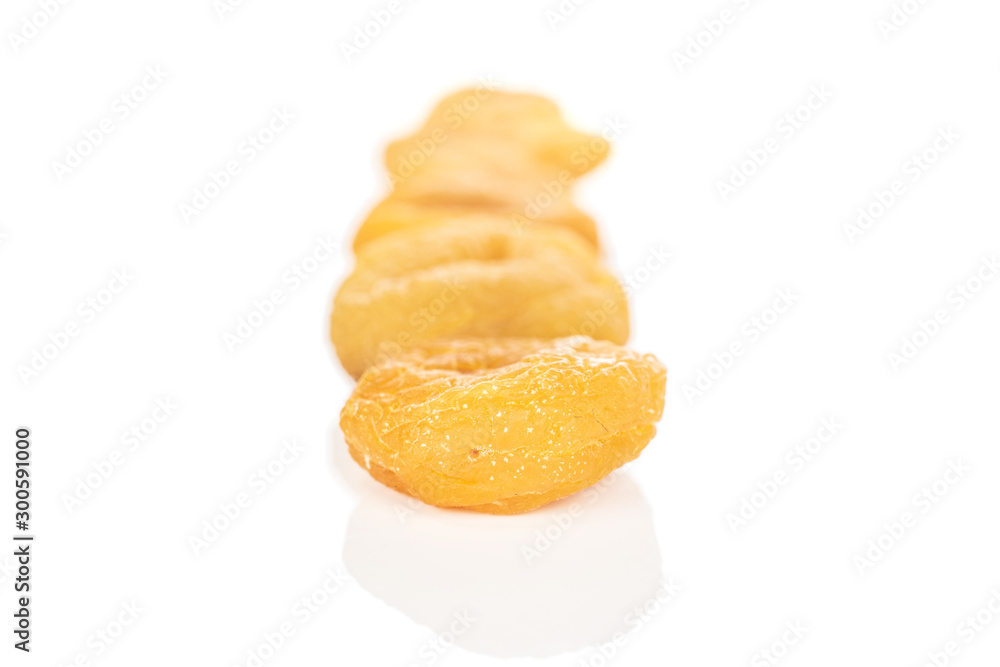 Group of five whole dried orange apricot isolated on white background Group of five whole dried orange apricot isolated on white background