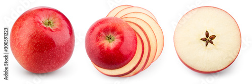 Red apple isolate. Apples on white background. Apple slice. Set with clipping path.