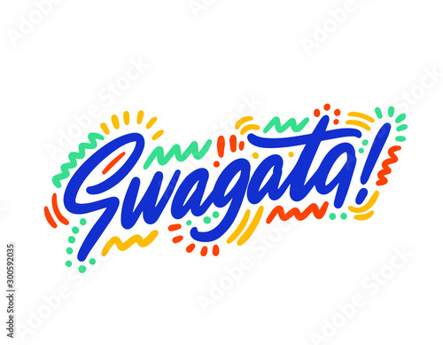 Swagata hand drawn vector lettering. Inspirational handwritten phrase in Bengali - welcome. Hello quote sketch typography. Inscription for t shirts, posters, cards, label.