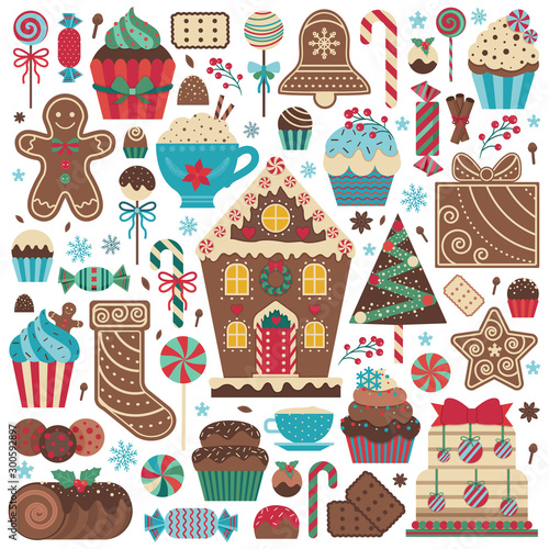 Obraz na płótnie Christmas Gingerbread Cookies and Sweet Treats Set w salonie