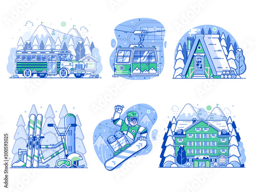 Winter Active Holidays Ski Resort Vacation Icons