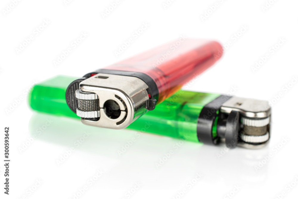 Group of two whole plastic lighter isolated on white background