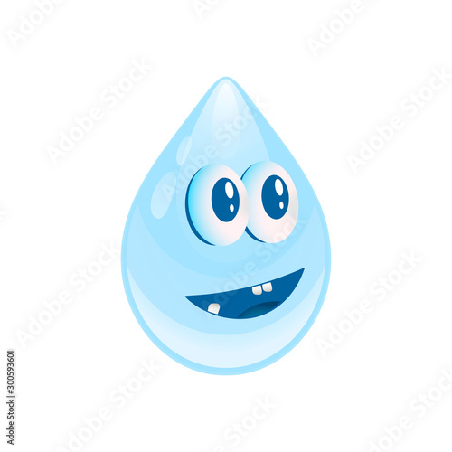 cartoon droplet with eyes and toothy mouth shows emotion joy