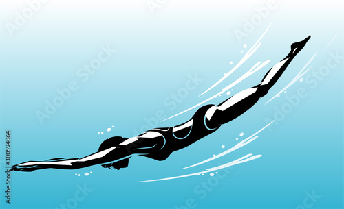 Female Swimmer Dive Underwater