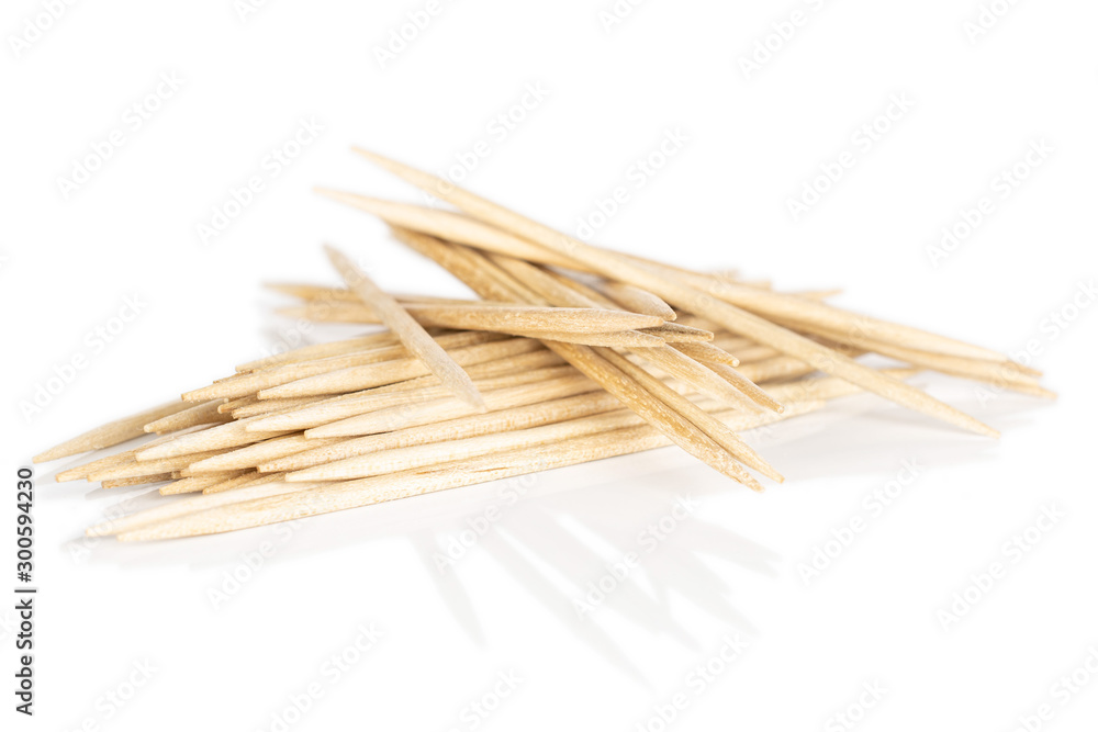 Lot of whole disordered wooden brown toothpick isolated on white background Lot of whole disordered wooden brown toothpick isolated on white background