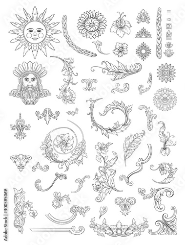 Elements In baroque, rococo, victorian renaissance style. Trendy floral vintage pattern. Vector illustration