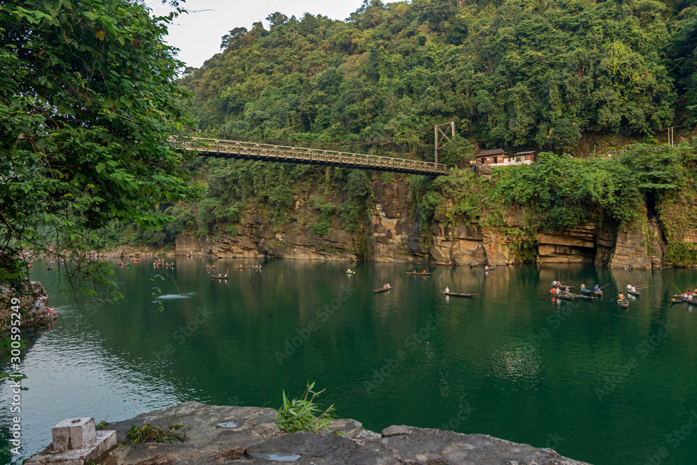 Famous Dawki Bridge over Umngot River, Meghalaya, India Famous Dawki Bridge over Umngot River, Meghalaya, India