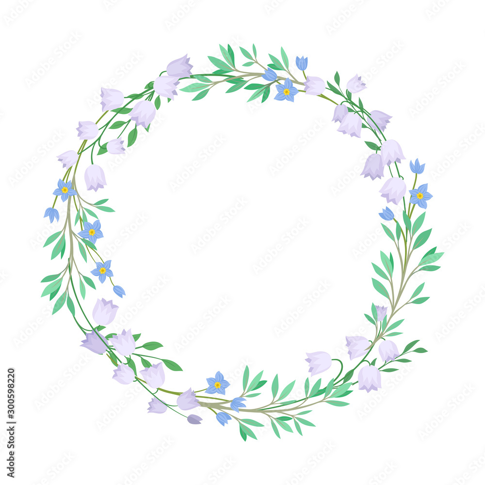 Various Wildflowers Twisted in Circle Flame Vector Illustration