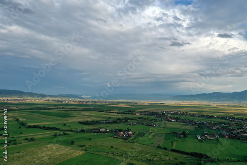 Aerial view of country landscape in the summer.