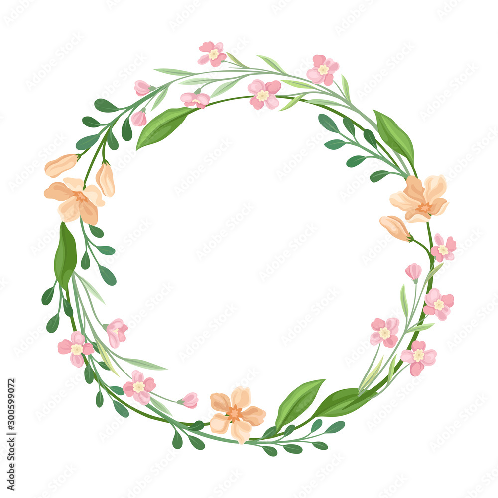 Wildflowers Vector Border. Colorful Decorated Wreath Element