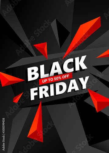 Creative Black Friday sale inscription design template. Black Friday banner with red triangles design elements