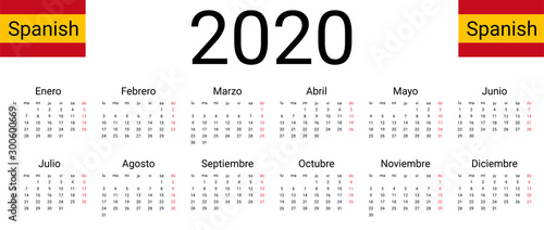 Spanish 2020 calendar. Vector design template start from monday. All months for wall calendar