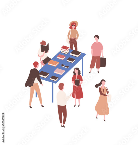 Flea market, book fair flat vector illustration
