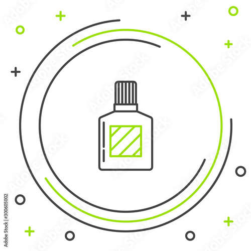 Black and green line Aftershave icon isolated on white background. Cologne spray icon. Male perfume bottle. Colorful outline concept. Vector Illustration