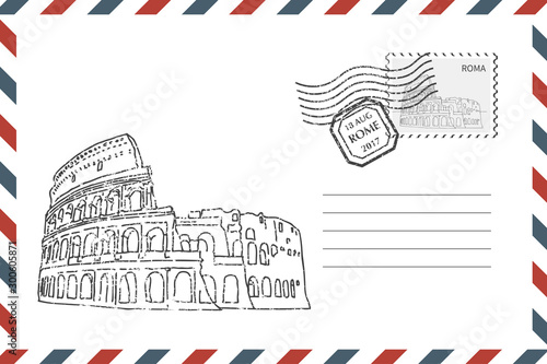 Envelope with hand drawn Coliseum