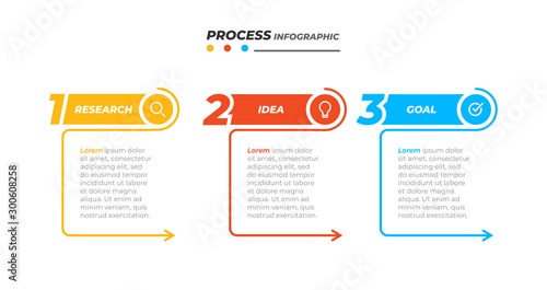 Business process. Vector design elements with marketing icons and 3 options, steps, arrows. Can be used for workflow diagram, info chart, graph, presentations.