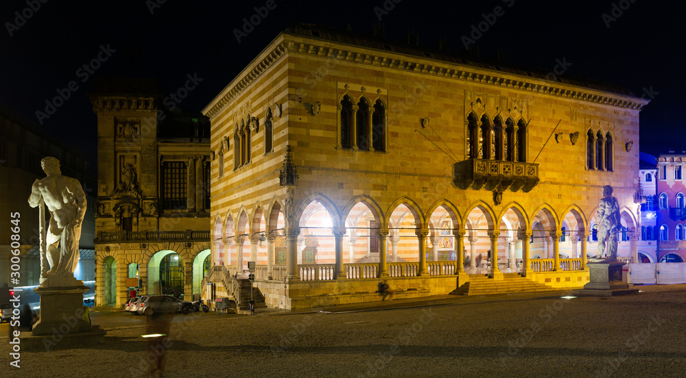 Lighted town hall of Udine on Piazza liberta, Italy
