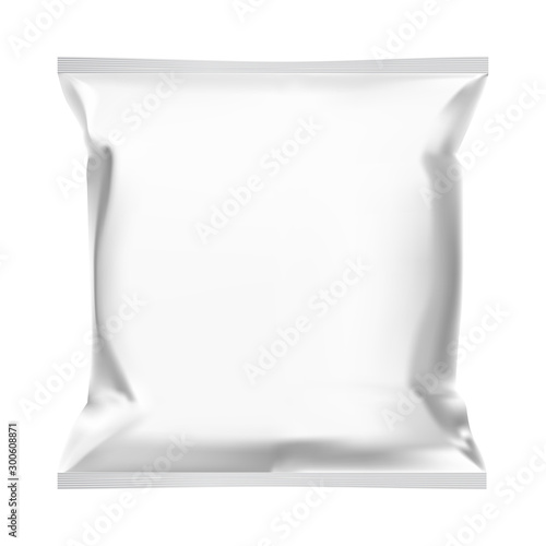 Snack bag. Food pouch template mock up design. Foil sachet blank design. Potato chips snack packet mockup blank for advertising. Polythene packaging for coffee, chocolate, candy
