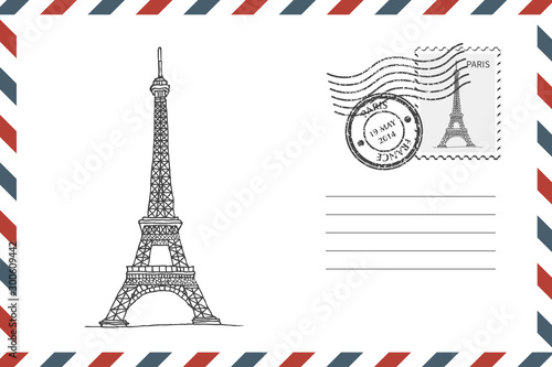 Envelope with hand drawn Eiffel Tower