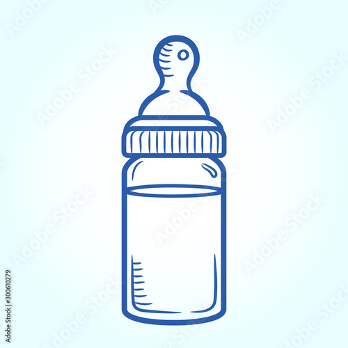 Doodle vector icon of milk bottle on light blue background