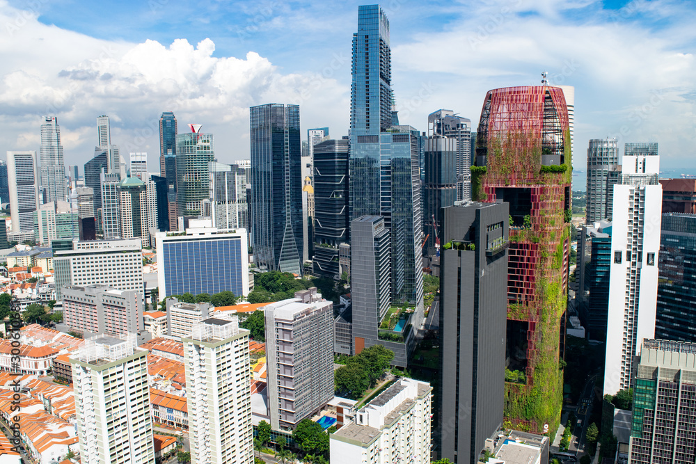 Aerial Shot of Modern Skyscrapers in Downtown Singapore (Southeast Asia) Aerial Shot of Modern Skyscrapers in Downtown Singapore (Southeast Asia)