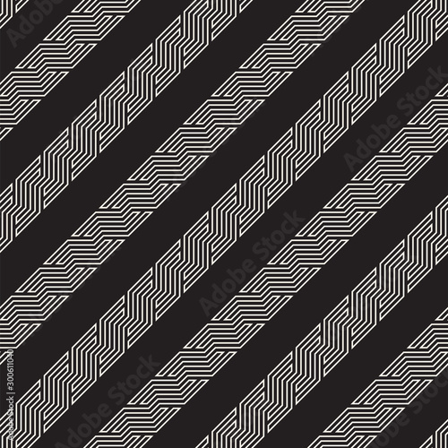Vector seamless pattern. Geometric striped ornament. Stylish linear lattice background. Slanted lines design.