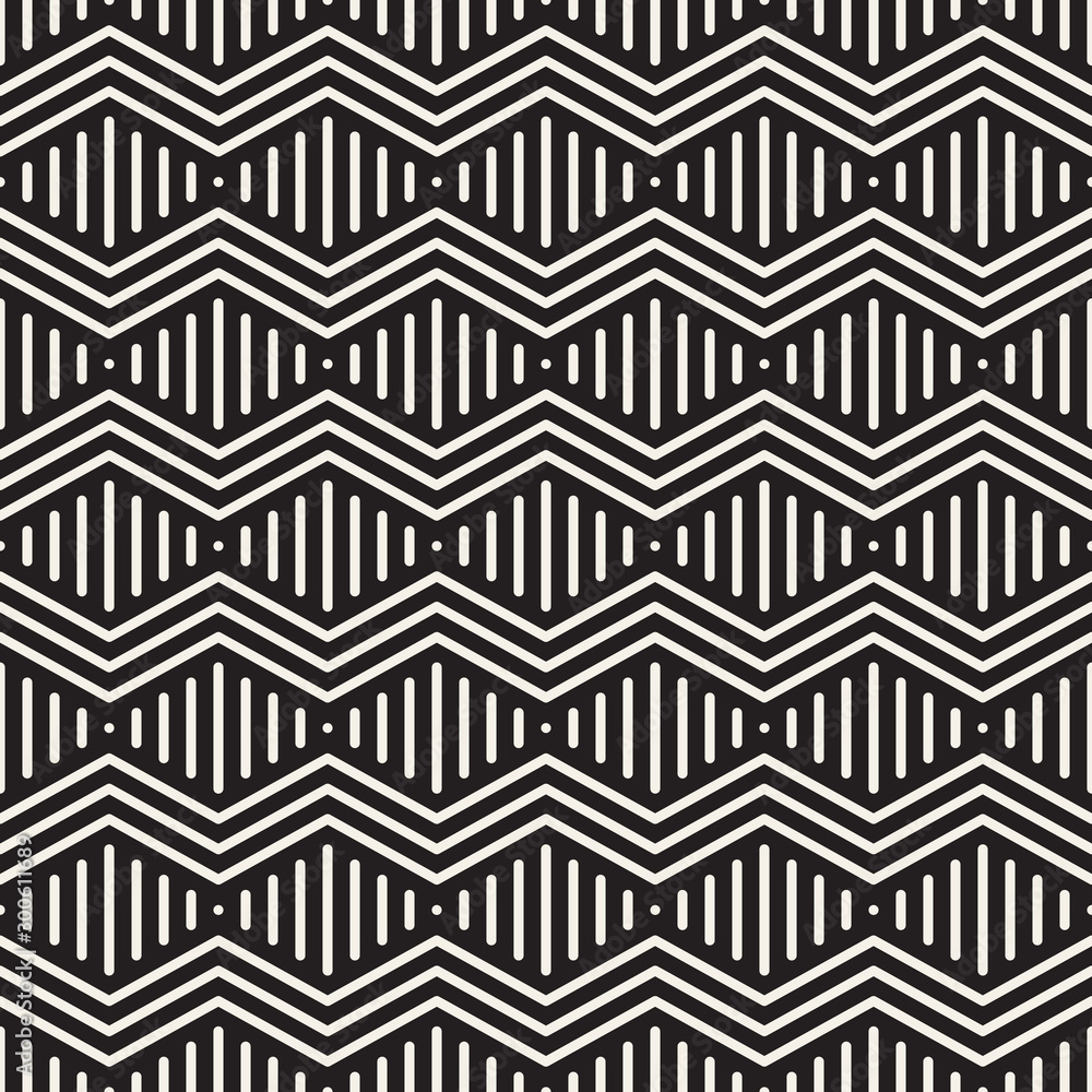 Vector seamless geometric pattern. Modern zigzag texture. Linear rounded stripes graphic design.