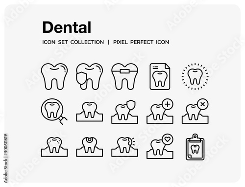Dental Icons Set. UI Pixel Perfect Well-crafted Vector Thin Line Icons. The illustrations are a vector.