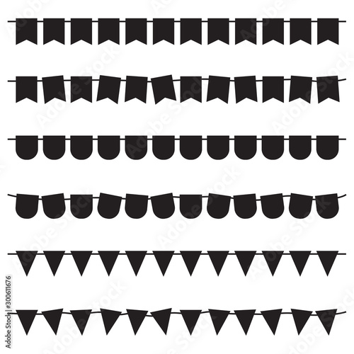 Hanging empty flags isolated on white background. Set of pennant.