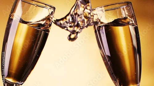 Slow Motion of having a toast with two champagne glasses. HD.