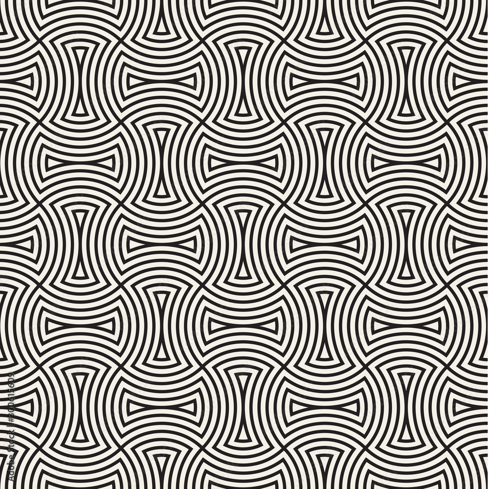 Vector seamless pattern. Repeating geometric black and white lines. Abstract lattice background design.