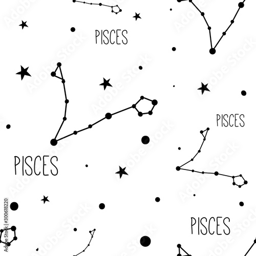 Pisces. Seamless pattern with zodiac sign