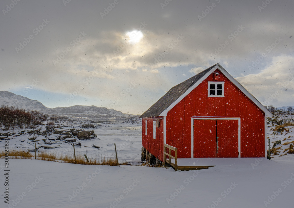 red barn in winter