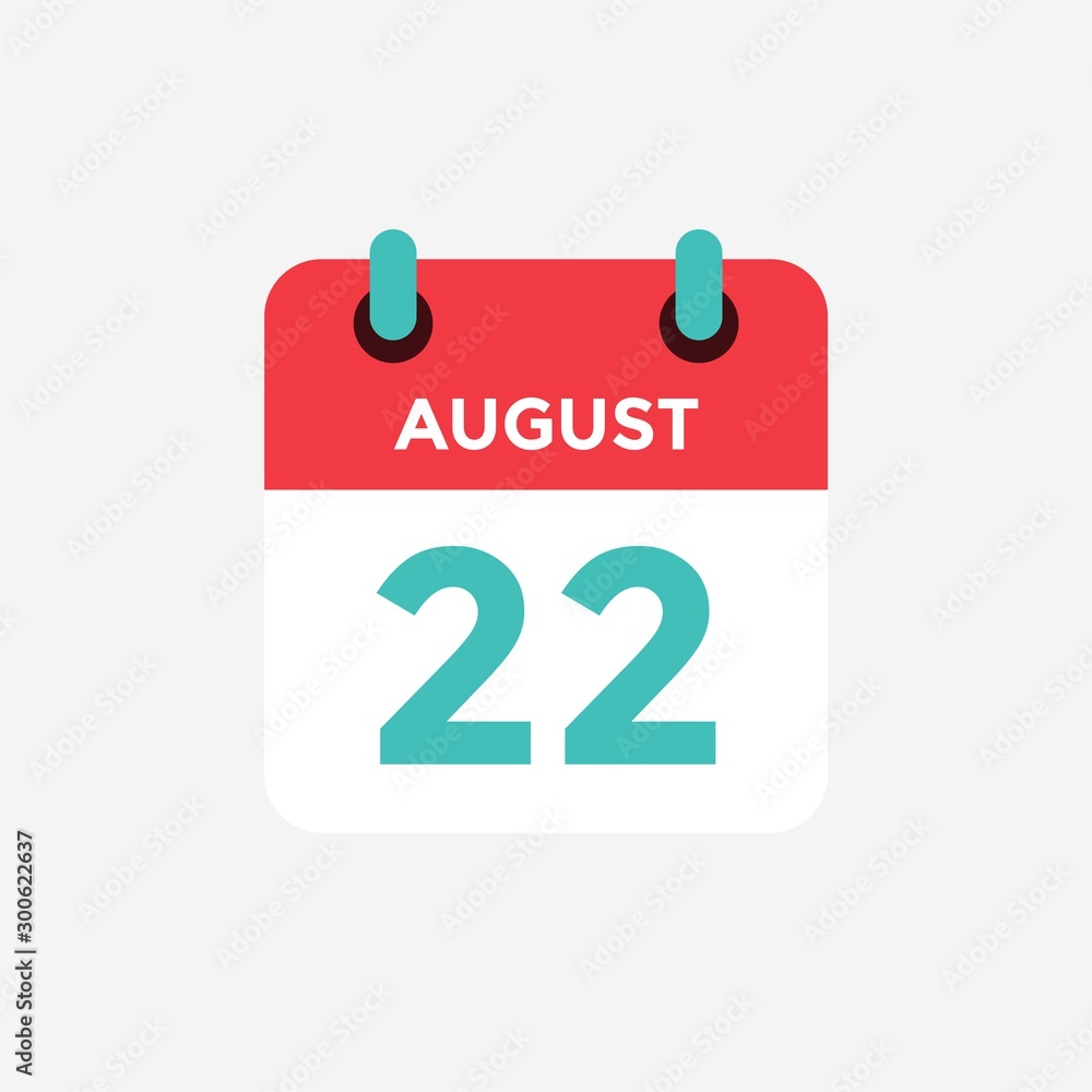 Flat icon calendar 22 of August . Date, day and month. Vector illustration. Flat icon calendar 22 of August . Date, day and month. Vector illustration.