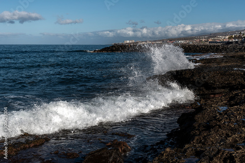 Splashing Atlantic ocean waves at Tenerife island coast. © Janis Smits