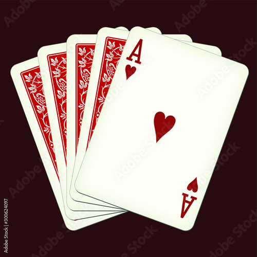 Ace of hearts and four cards - playing cards vector illustration