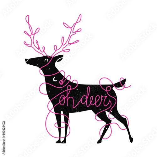 Vector illustration with deer and lettering quote oh deer.
