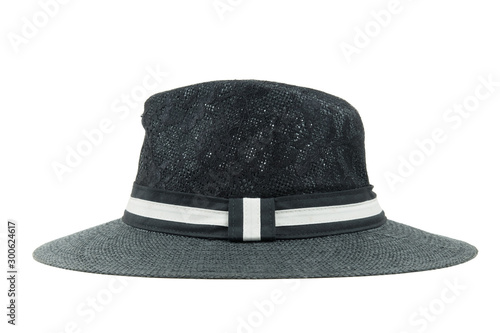 straw black  hat with white stripe