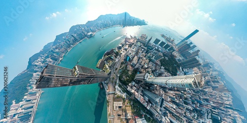 Canvas Print Panoramic aerial view of Hong Kong City