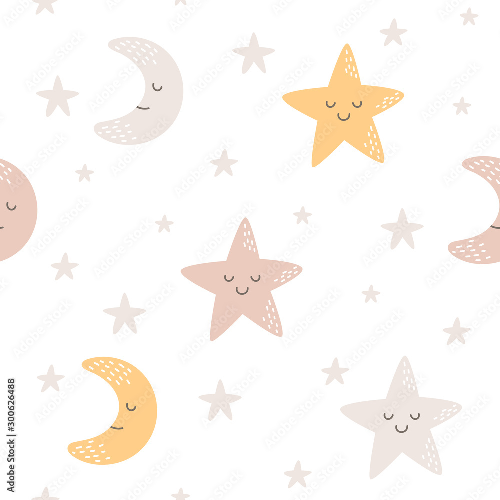 Moon and star seamless background repeating pattern, wallpaper background, cute seamless pattern background