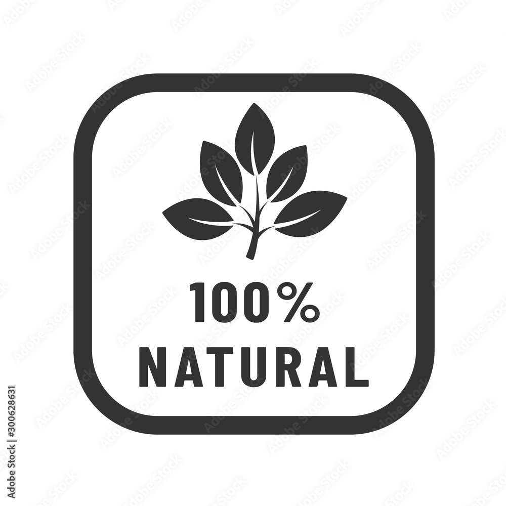 100% natural vector icon. Organic, bio, eco symbol. Natural product stock vector illustration with leaves for printing on food packaging 100% natural vector icon. Organic, bio, eco symbol. Natural product stock vector illustration with leaves for printing on food packaging
