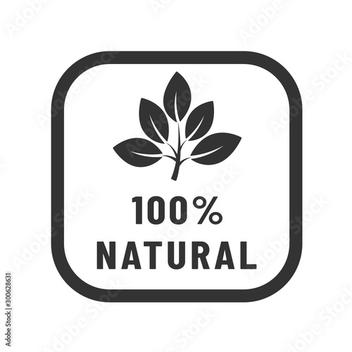 100% natural vector icon. Organic, bio, eco symbol. Natural product stock vector illustration with leaves for printing on food packaging