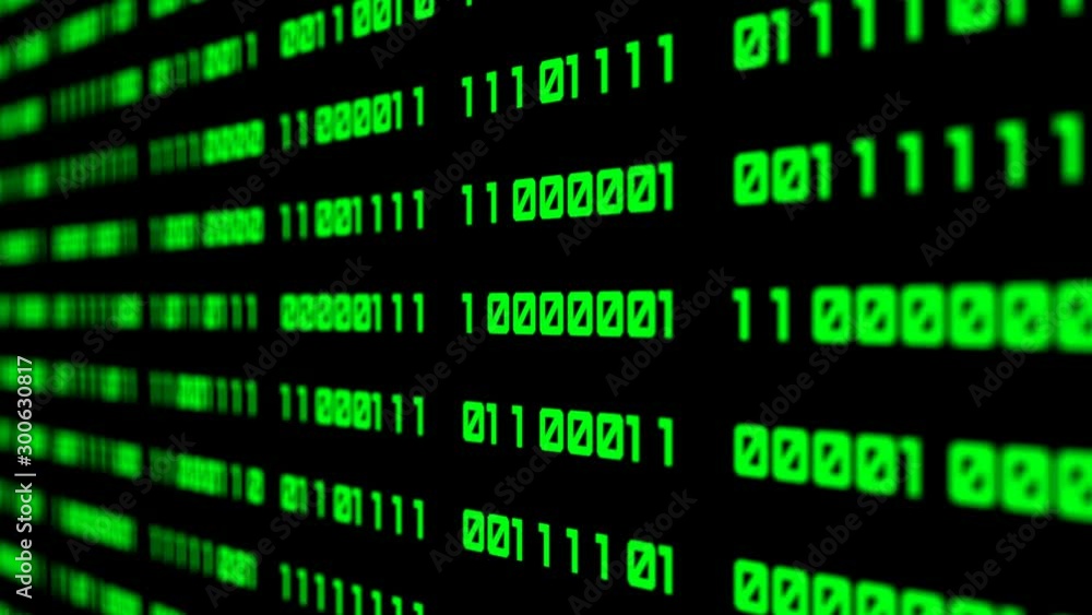 Binary code background with digits on screen. Algorithm binary, data code, decryption and encoding. Deep of field effect. Seamless loop abstract background. Binary code background with digits on screen. Algorithm binary, data code, decryption and encoding. Deep of field effect. Seamless loop abstract background.