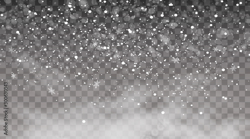 Falling snow on a transparent background. Snow clouds or shrouds. Fog, snowfall. Abstract snowflake background. Fall of snow. Vector illustrator 10 EPS.