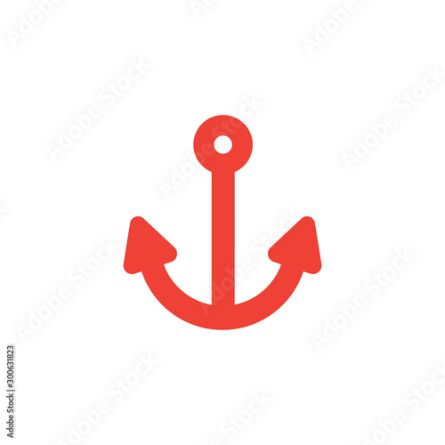 Anchor Red Icon On White Background. Red Flat Style Vector Illustration.