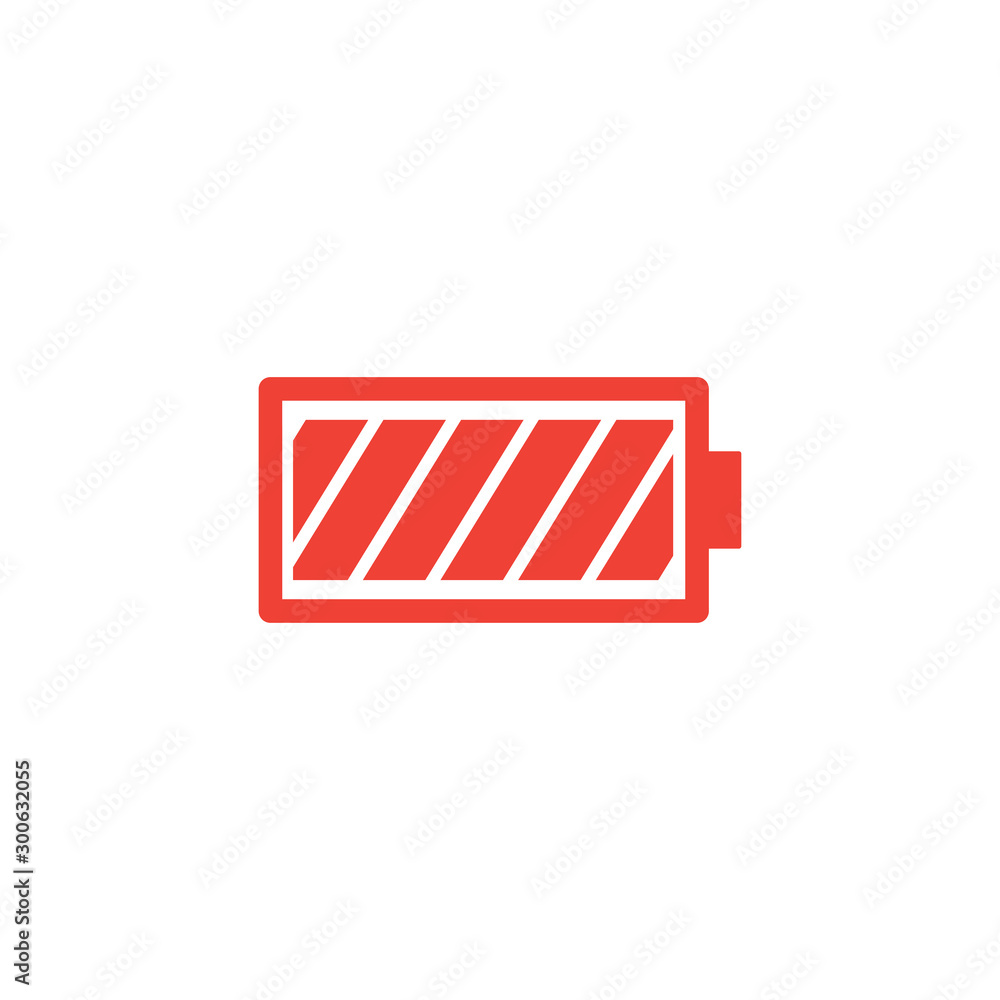 Battery Red Icon On White Background. Red Flat Style Vector Illustration. Battery Red Icon On White Background. Red Flat Style Vector Illustration.