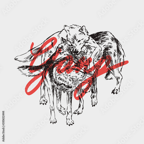 Gang slogan with wolf pack illustration