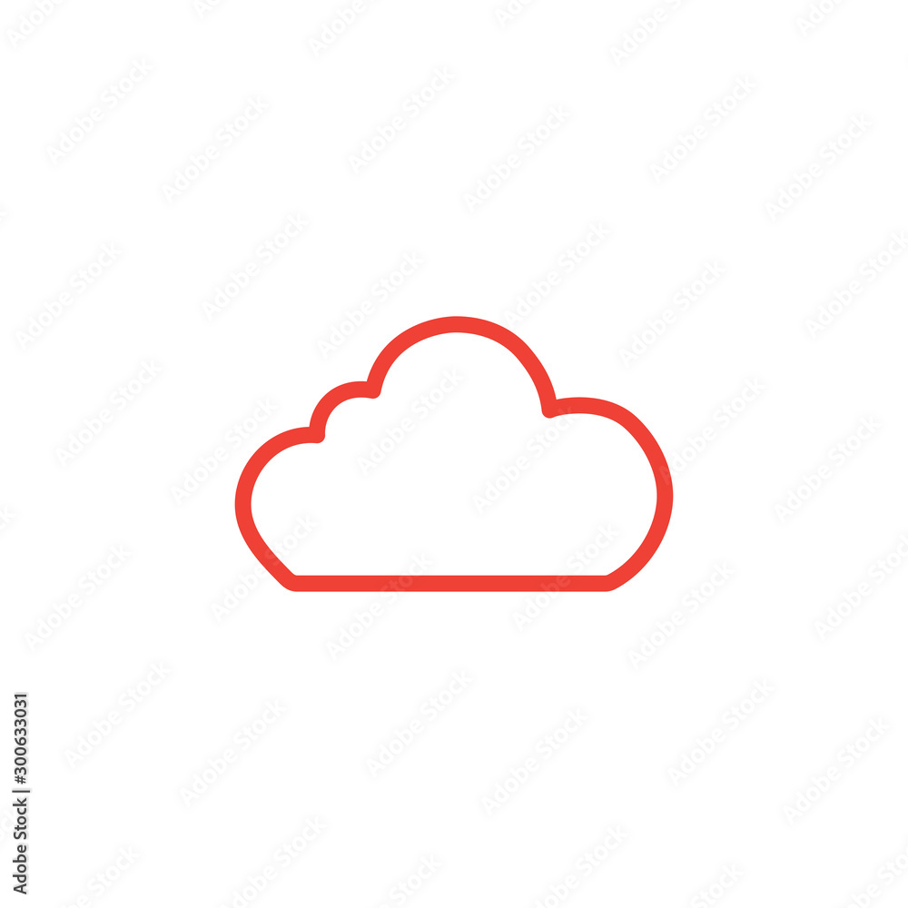 Cloud Line Red Icon On White Background. Red Flat Style Vector Illustration. Cloud Line Red Icon On White Background. Red Flat Style Vector Illustration.