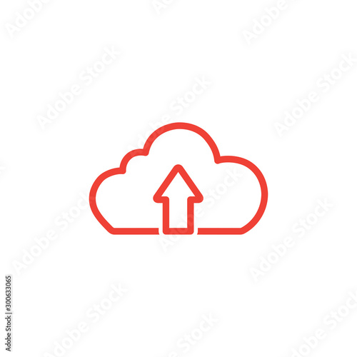 Cloud Upload Line Red Icon On White Background. Red Flat Style Vector Illustration.
