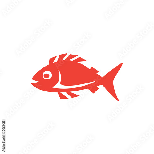 Fish Red Icon On White Background. Red Flat Style Vector Illustration.